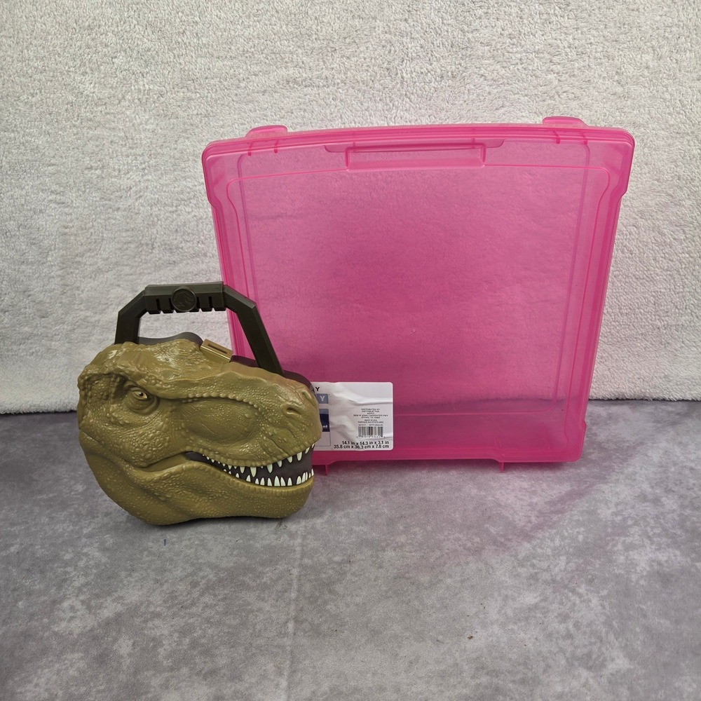Jurassic World T-Rex Head Carry Case & Simply Tidy Pink Craft Storage Bin